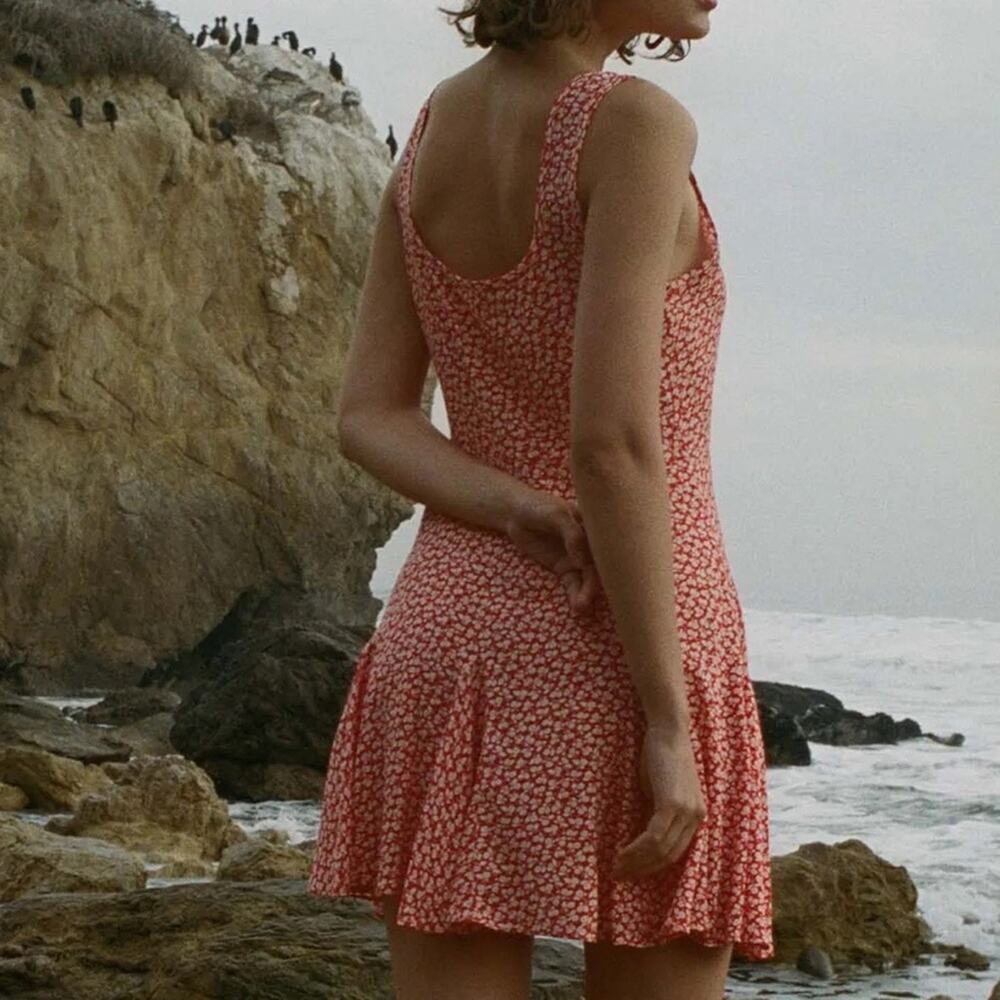 Doen Porto Floral Viscose Sleeveless A Line Mini Dress Orange Hillside Bloom - Picture 3 of 13